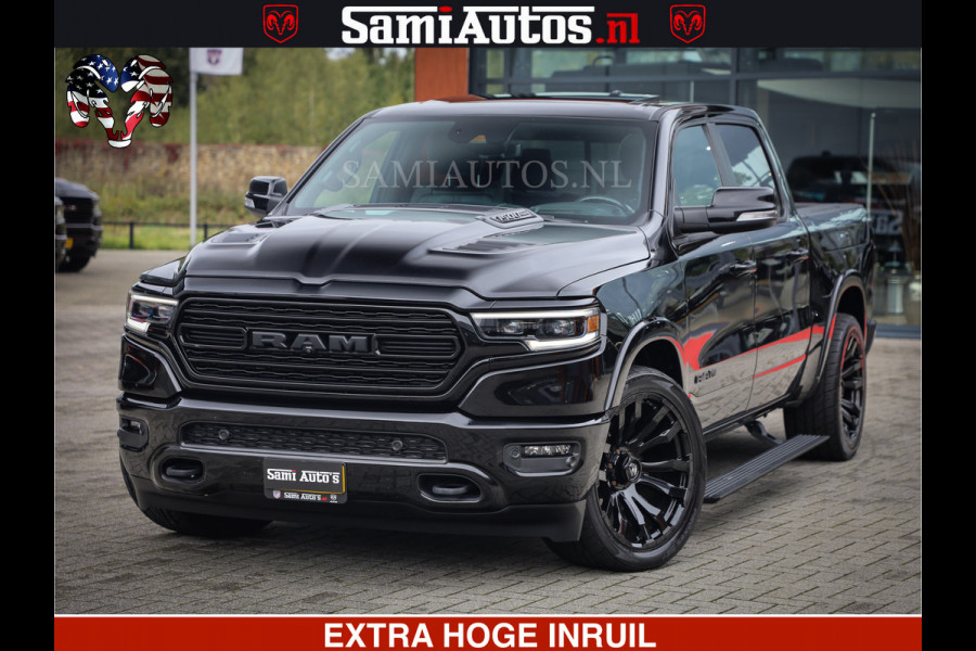 Dodge Ram 1500 LIMITED NIGHT | FEUL WHEELS | BOM VOL | 5.7 V8 4x4 | TOP STAAT | DUBBELE CABINE | MWK | XB9 | HUD | Deze RAM is momenteel in gebruik door ons. Gelieve ons te informeren indien u de pick-up wenst te bezichtigen.