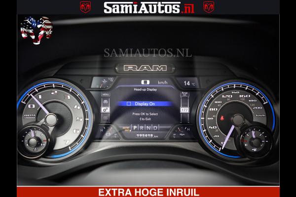 Dodge Ram 1500 LIMITED NIGHT | FEUL WHEELS | BOM VOL | 5.7 V8 4x4 | TOP STAAT | DUBBELE CABINE | MWK | XB9 | HUD | Deze RAM is momenteel in gebruik door ons. Gelieve ons te informeren indien u de pick-up wenst te bezichtigen.