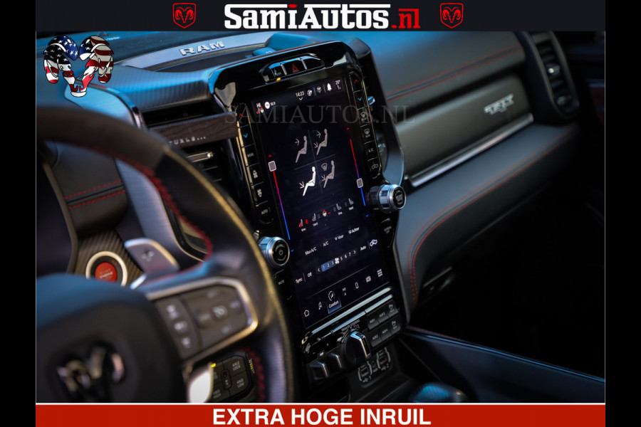 Dodge Ram 1500 TRX OLEA GREEN HELLCAT 6.2 V8 712PK | CARBON PACK | RODE STIKSELS | BOM VOL | 4PLAY WHEELS | DUBBELE CABINE | 5 PERSOONS DC | DE MOOISTE VAN NL |