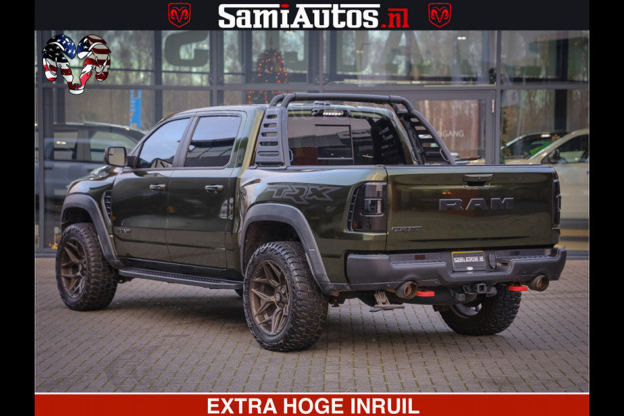 Dodge Ram 1500 TRX OLEA GREEN HELLCAT 6.2 V8 712PK | CARBON PACK | RODE STIKSELS | BOM VOL | 4PLAY WHEELS | DUBBELE CABINE | 5 PERSOONS DC | DE MOOISTE VAN NL |