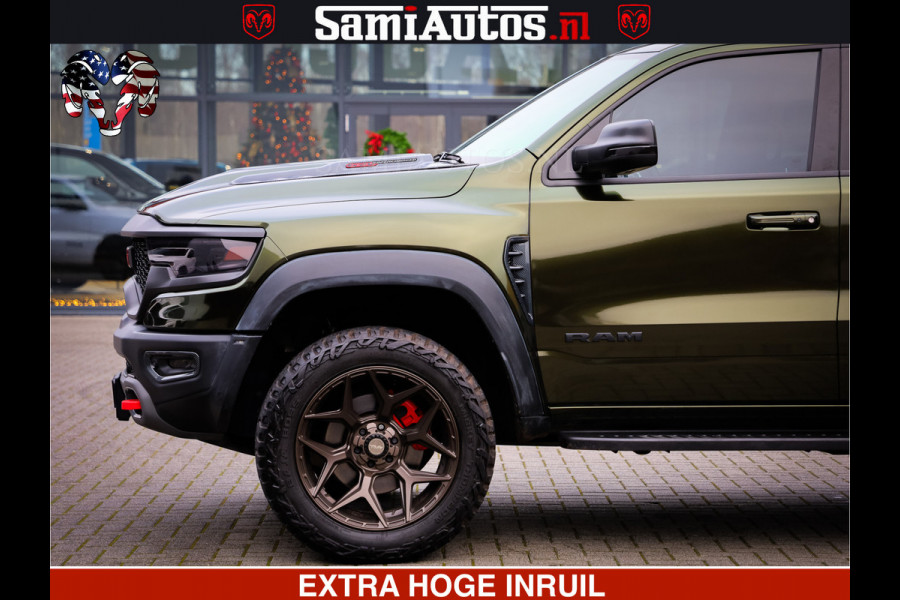 Dodge Ram 1500 TRX OLEA GREEN HELLCAT 6.2 V8 712PK | CARBON PACK | RODE STIKSELS | BOM VOL | 4PLAY WHEELS | DUBBELE CABINE | 5 PERSOONS DC | DE MOOISTE VAN NL |