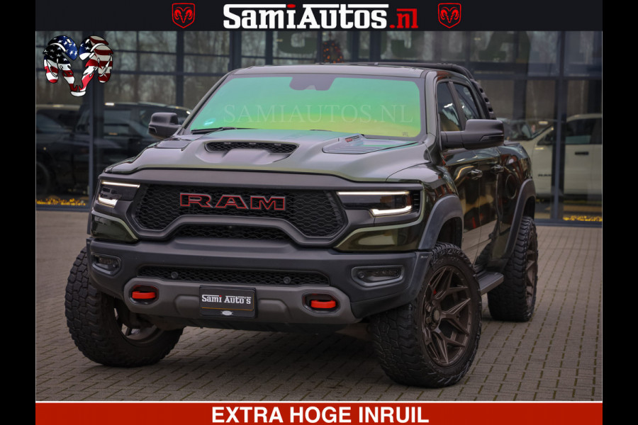 Dodge Ram 1500 TRX OLEA GREEN HELLCAT 6.2 V8 712PK | CARBON PACK | RODE STIKSELS | BOM VOL | 4PLAY WHEELS | DUBBELE CABINE | 5 PERSOONS DC | DE MOOISTE VAN NL |