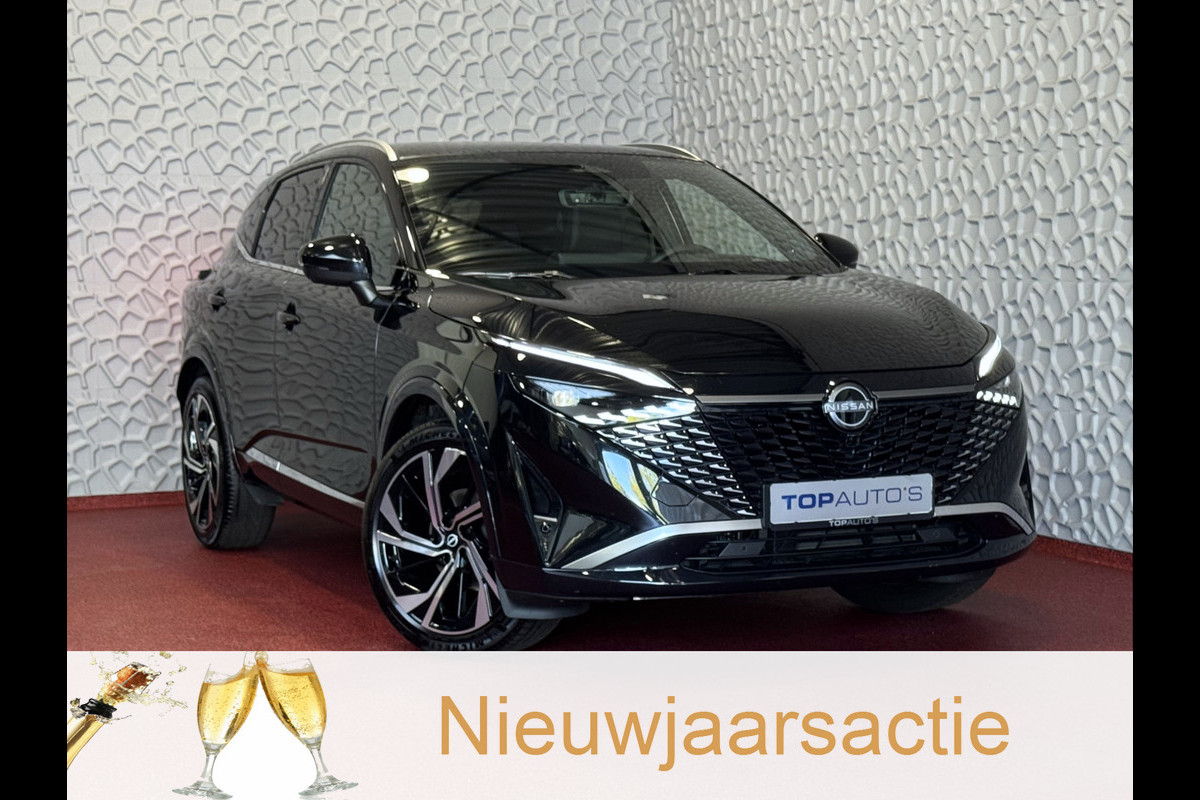 Nissan QASHQAI 1.3 MHEV 160PK TEKNA PLUS BOSE 20''LMV LEER ALCANTARA PANO MASSAGE BOSE STOEL/STUUR/RUIT VERW MATRIX.LED ELEK.KLEP HEADUP 20''LM 03/2025