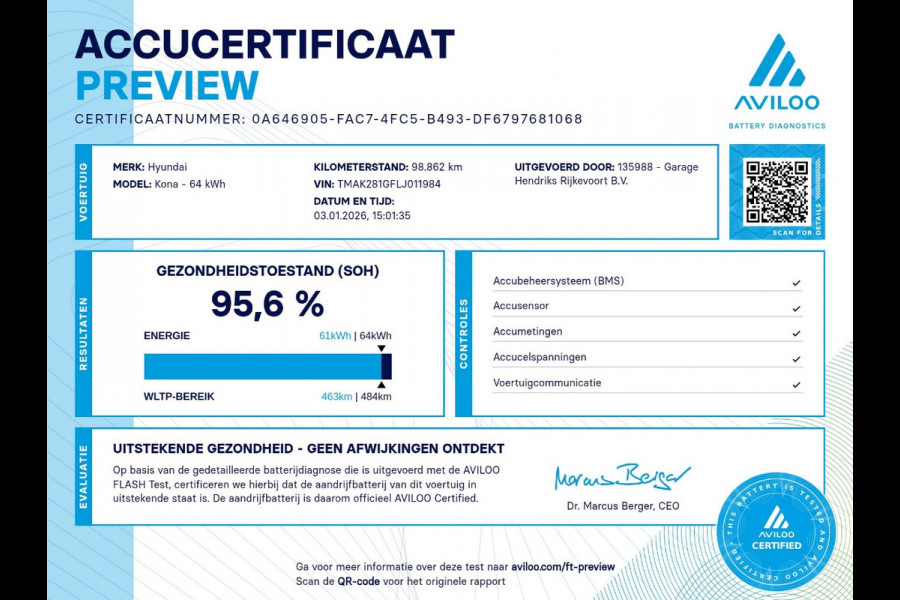 Hyundai Kona EV Comfort 64 kWh | SOH: 95,6% | 3 Fase | Warmtepomp | Navi | Adaptive CC | Climate | occasion