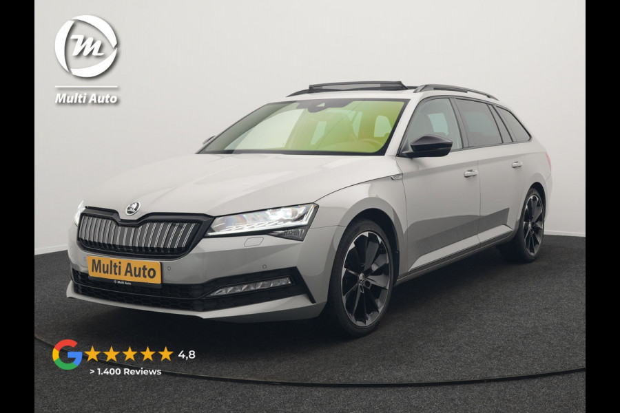 Škoda Superb Combi 1.4 TSI iV Sportline Plug In Hybrid 218pk Dealer O.H PHEV | Panodak | Crystal LED | Adaptive Cruise | Alcantara Sportstoelen Memory & Verwarmd | Camera | Apple Carplay | Sfeerverlichting | Navigatie | Virtual | DAB | 19" L.M |
