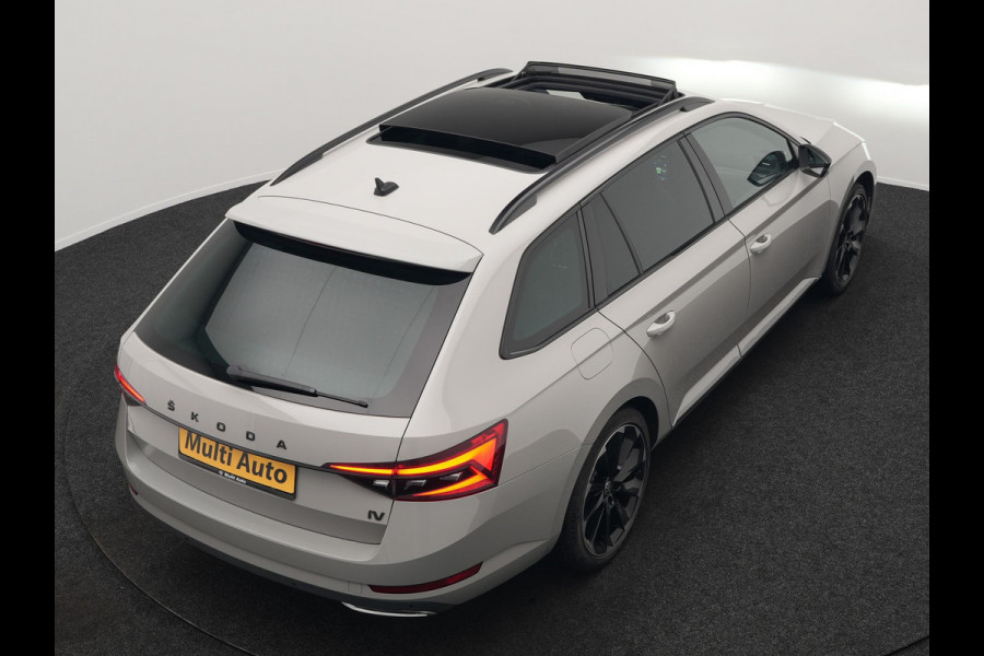 Škoda Superb Combi 1.4 TSI iV Sportline Plug In Hybrid 218pk Dealer O.H PHEV | Panodak | Crystal LED | Adaptive Cruise | Alcantara Sportstoelen Memory & Verwarmd | Camera | Apple Carplay | Sfeerverlichting | Navigatie | Virtual | DAB | 19" L.M |