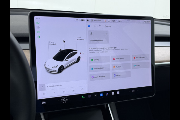 Tesla Model 3 SR+ 325PK Trekhaak Lmv 18" AutoPilot FSD Leder Pano-dak Adaptive-Cruise Camera's Elektr.-Stuur+Stoelen+Spiegels+Geheugen+Easy-En SOH 92% Navi LED Comfortstoelen ACC DAB Voorverwarmen interieur via App Keyless One-Pedal-Drive 1e Eigenaar Origineel Nederlandse Auto
