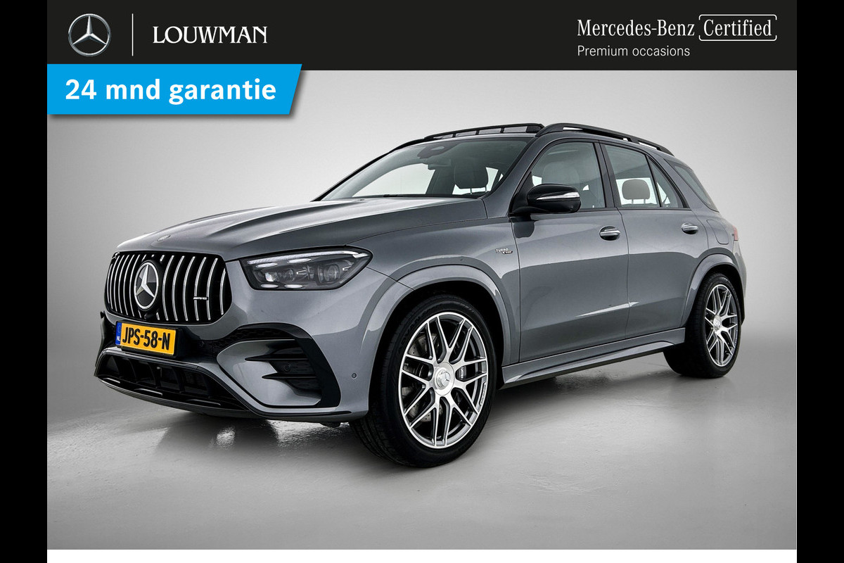 Mercedes-Benz GLE Mercedes-AMG 53 Hybrid 4MATIC+ Premium AMG Premium | Night Pakket | 22 Inch Velgen | Trekhaak | Panorama Schuif-Kanteldak. Inclusief 24 maanden Mercedes-Benz Certified garantie voor Europa.