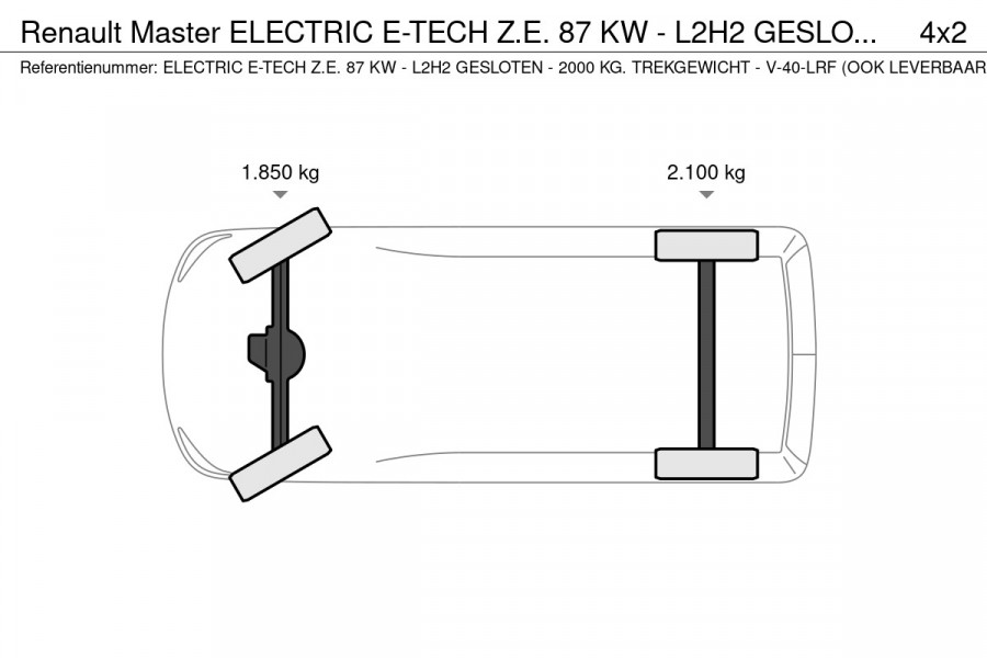 Renault Master ELECTRIC E-TECH Z.E. 87 KW - L2H2 GESLOTEN - 2000 KG. TREKGEWICHT - V-40-LRF