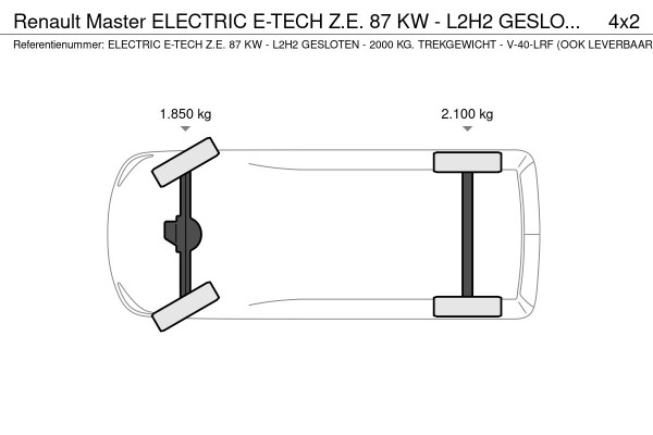 Renault Master ELECTRIC E-TECH Z.E. 87 KW - L2H2 GESLOTEN - 2000 KG. TREKGEWICHT - V-40-LRF