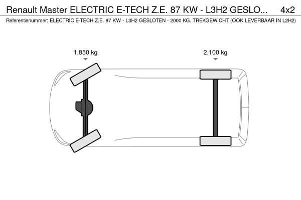 Renault Master ELECTRIC E-TECH Z.E. 87 KW - L3H2 GESLOTEN - 2000 KG. TREKGEWICHT