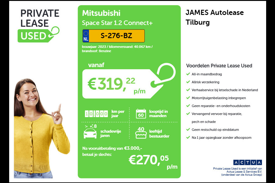 Mitsubishi Space Star 1.2 Connect+ PRIVATE LEASE vanaf € 270,- pm*