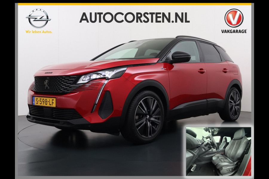 Peugeot 3008 1.6T 225pk AUT-8 GT Pack HYbrid Leer/Alcantara+Elektr.+Verwarmd Trekhaak Navi360°Camera Apple Carplay Android Ecc HiFi Premium FOCAL® Zwarte Hemel Lane Assist Dodehoekwaarschuwing 1e Eigenaar Origineel Nederlandse Auto Nieuwprijs €51.858,-
