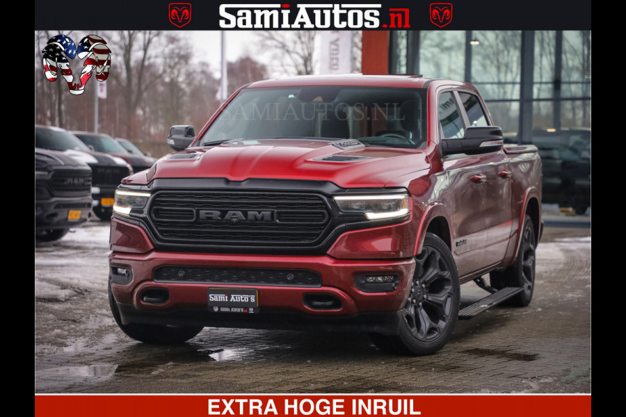 Dodge Ram 1500 LIMITED SPORT 5.7 V8 HEMI 402 PK | MEEST VOLLE EN LUXE UITVOERING | PRACHTIGE DELMONICO RED PEARL | CREW CAB 5 PERSOONS | DUBBELE CABINE DC | MEEST ROYALE EN COMFORTABELE BEDRIJFSAUTO | HEAD-UP | LUCHTVERING | RONDOM CAMERA | MWK KLEP | PANORAMA DAK |