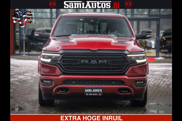 Dodge Ram 1500 LIMITED SPORT 5.7 V8 HEMI 402 PK | MEEST VOLLE EN LUXE UITVOERING | PRACHTIGE DELMONICO RED PEARL | CREW CAB 5 PERSOONS | DUBBELE CABINE DC | MEEST ROYALE EN COMFORTABELE BEDRIJFSAUTO | HEAD-UP | LUCHTVERING | RONDOM CAMERA | MWK KLEP | PANORAMA DAK |