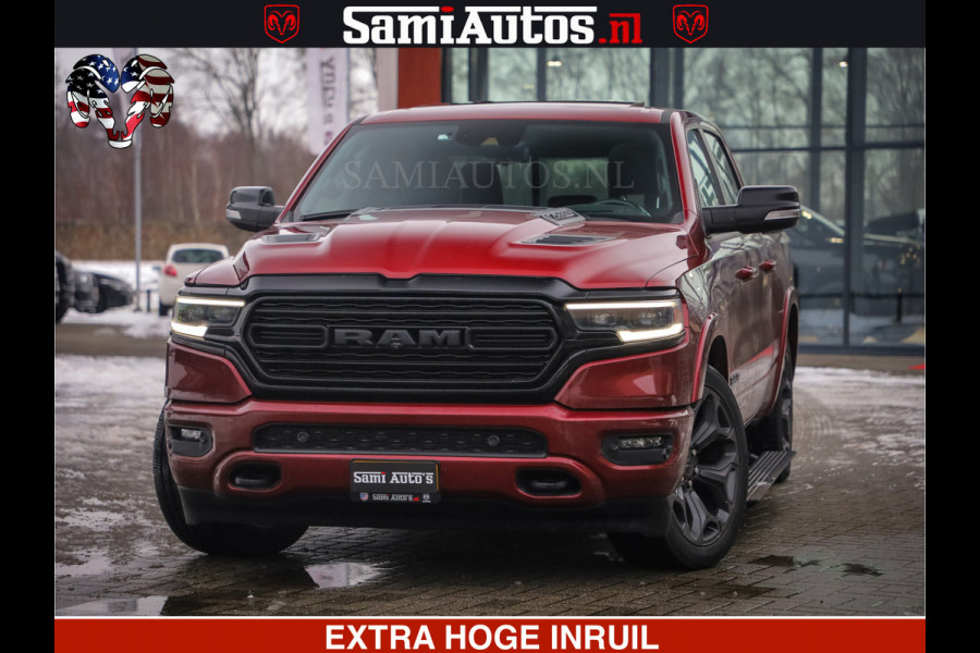 Dodge Ram 1500 LIMITED SPORT 5.7 V8 HEMI 402 PK | MEEST VOLLE EN LUXE UITVOERING | PRACHTIGE DELMONICO RED PEARL | CREW CAB 5 PERSOONS | DUBBELE CABINE DC | MEEST ROYALE EN COMFORTABELE BEDRIJFSAUTO | HEAD-UP | LUCHTVERING | RONDOM CAMERA | MWK KLEP | PANORAMA DAK |