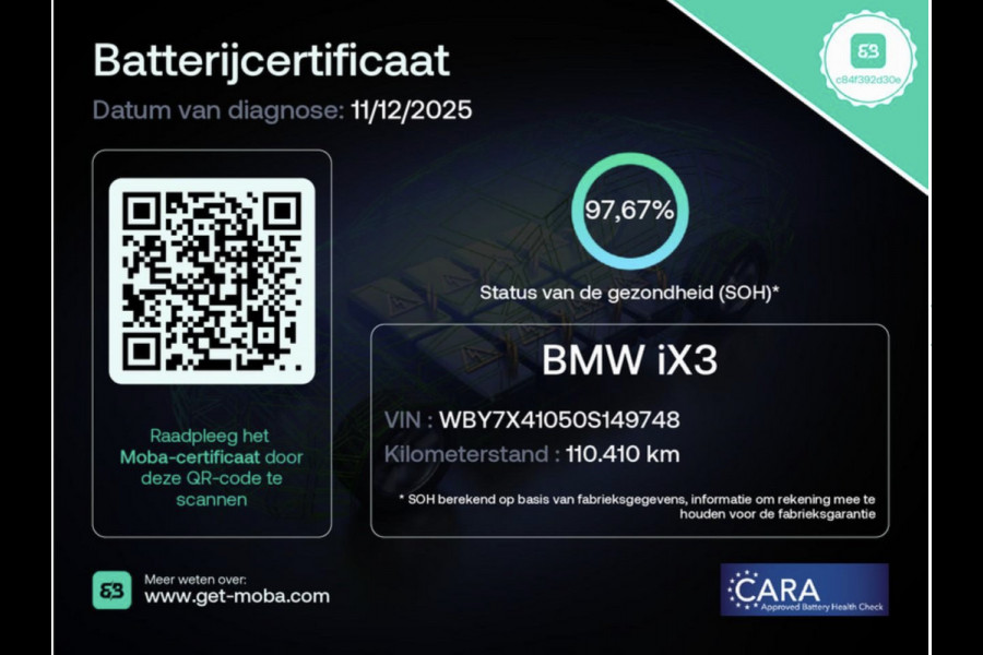 BMW iX3 High Executive 80 kWh (PANORAMADAK, SoH 97.7% TREKHAAK, SFEERVERLICHTING, STOELVERWARMING, ACHTERUITRIJCAMERA, NAVIGATIE)