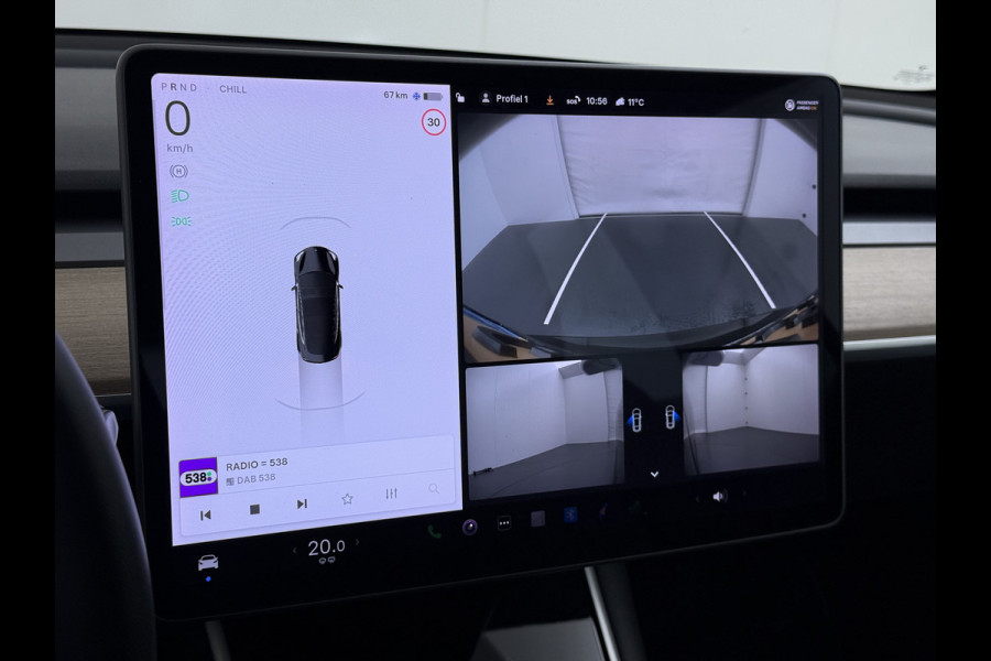 Tesla Model 3 RWD Plus 325PK Lmv 18" AutoPilot Leder Panoramadak Adaptive-Cruise Camera's Elektr.-Stuur+Stoelen+Spiegels+Geheugen+Easy-Entry+V Navi LED ACC DAB Voorverwarmen interieur via App Keyless One-Pedal-Drive Origineel Nederlandse Auto