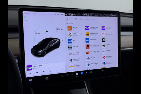 Tesla Model 3 RWD Plus 325PK Lmv 18" AutoPilot Leder Panoramadak Adaptive-Cruise Camera's Elektr.-Stuur+Stoelen+Spiegels+Geheugen+Easy-Entry+V Navi LED ACC DAB Voorverwarmen interieur via App Keyless One-Pedal-Drive Origineel Nederlandse Auto