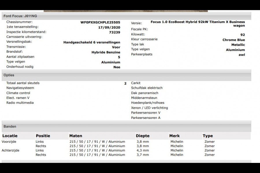 Ford FOCUS Wagon 1.0 124PK Hybrid Titanium X Business / Panoramadak / Pdc+Camera / Airco-ecc./ Xenon / Radio multimedia /