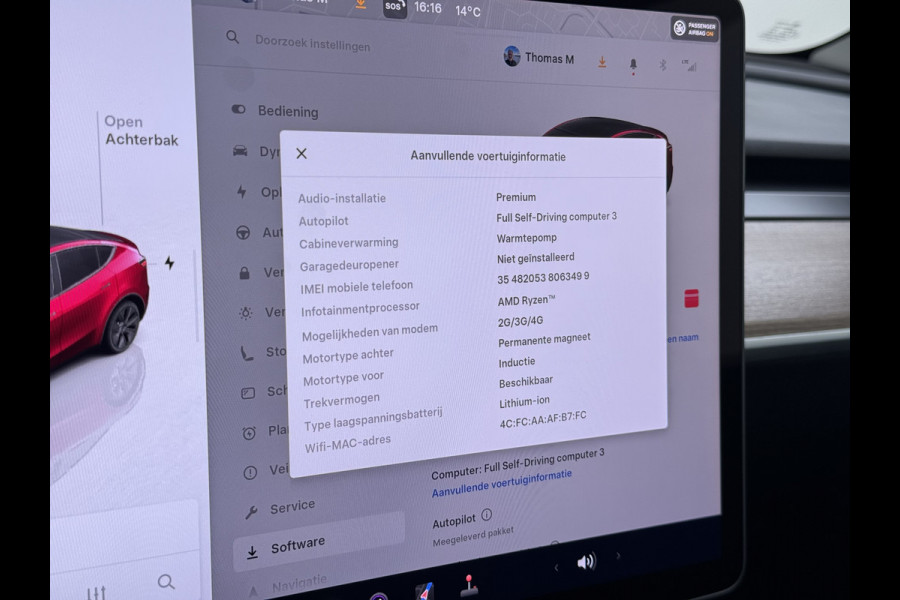 Tesla Model Y Long Range AWD 75kWh SOH 95% Warmtepomp Matrix-Led Leder Navi Ecc Premium Audio Stoel+Stuurverwarming Autopilot Adaptieve Cruise Memory Intel Atom® Processor Achterbank verwarmd 4WD Elek.Stoelen+Achterklep Zeer complete Model Y in de speciale kleur Midnight Cherry Red.