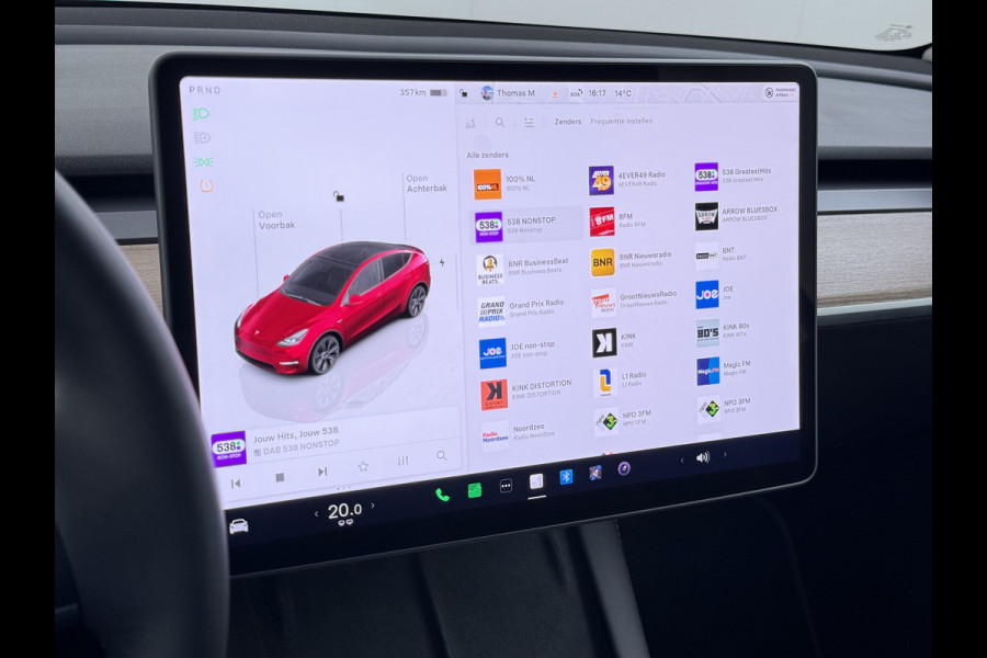 Tesla Model Y Long Range AWD 75kWh SOH 95% Warmtepomp Matrix-Led Leder Navi Ecc Premium Audio Stoel+Stuurverwarming Autopilot Adaptieve Cruise Memory Intel Atom® Processor Achterbank verwarmd 4WD Elek.Stoelen+Achterklep Zeer complete Model Y in de speciale kleur Midnight Cherry Red.
