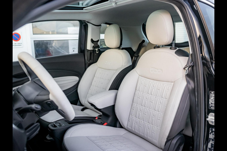 Fiat 500E 3+1 La Prima 42 kWh | 17% Bijtelling | Clima | Cruise | Leder | 17" | Priv Glass | Winter Pack | JBL Sound | BSM | Apple Carplay