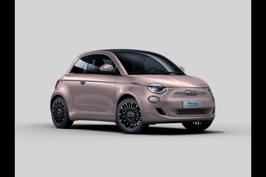 Fiat 500E Cabrio La Prima 42 kWh | 17% Bijtelling | Clima | Cruise | Leder | 17" | Priv Glass | Winter Pack | JBL Sound | BSM | Apple Carplay