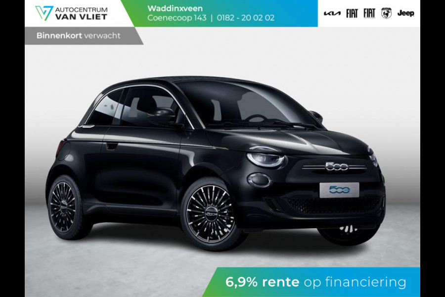 Fiat 500E Cabrio La Prima 42 kWh | 17% Bijtelling | Clima | Cruise | Leder | 17" | Priv Glass | Winter Pack | JBL Sound | BSM | Apple Carplay