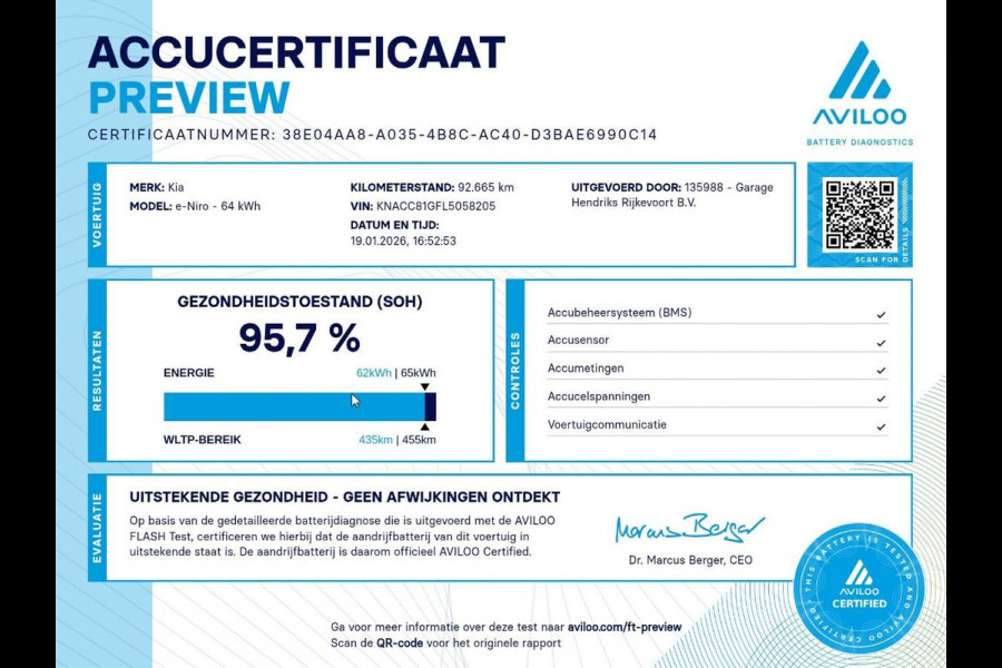 Kia e-Niro ExecutiveLine 64 kWh | SOH: 95.7% | 3 Fase | Trekhaak | Leder | Adaptive Cc | Blindspot | Memory-seat |