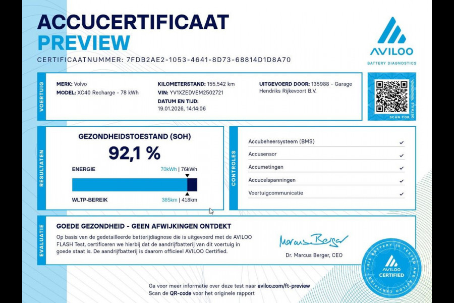 Volvo XC40 Recharge P8 AWD R-Design | SOH: 92,1% | Leder | Two Tone | Adaptive CC | Camera | BlindSpot |
