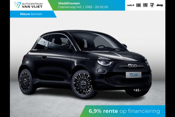 Fiat 500E Cabrio La Prima 42 kWh | 17% Bijtelling | Clima | Cruise | Leder | 17" | Priv Glass | Winter Pack | JBL Sound | BSM | Apple Carplay