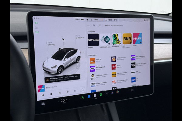 Tesla Model Y RWD Warmtepomp LFP-Accu Leer Lmv Camera's Pano-dak Adap.Cruise Navi Ecc Autopilot Stoel+Stuur+Achterbank Verwarming Elek.Achterklep Dodehoek detector Draadloze telefoonlader SOH 93% 1e Eigenaar Origineel Nederlandse Auto 1.600KG Trekgewicht