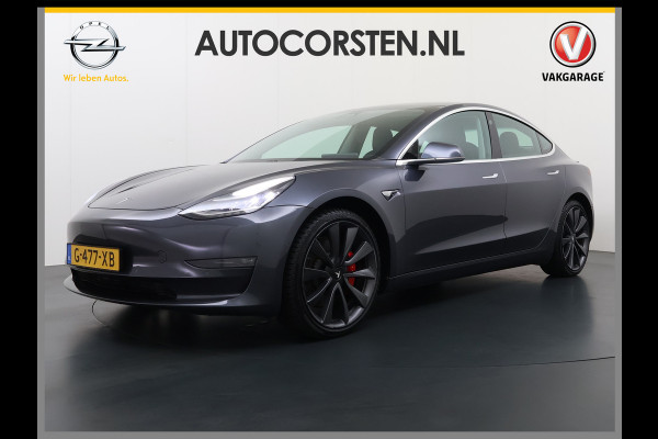 Tesla Model 3 Performance 513pk 0-100 3,4sec AWD Lmv 20" AutoPilot Rode Remklauwen Carbon Spoiler Panoramadak Adaptive Cruise Camera's Leer Pd Elektr.-A-Klep+Stuur+Verst.Stoel+Geheugen Easy Entry Stoel+Bank-Verwarmd Keyless WiFi  75kWh 4WD 1e Eigenaar Origineel Nederlandse Auto Nieuwprijs € 65.680 SOH 83%