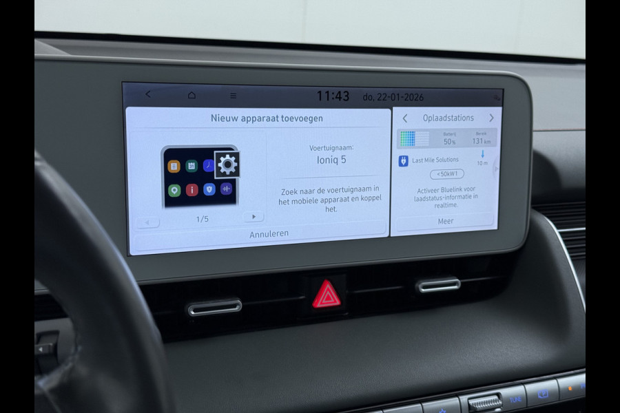 Hyundai IONIQ 5 58 kWh SOH 100% Leer 19"lm Camera Connect+ Warmtepomp Elektr.Stoelen+Stuur-Verwarmd Adaptive-Cruise- Head-up display Bose-HiFi N LED-v/a Blindspot Dodehoekass Grootlicht-assistent Subwoofer Ecall 800V Systeem V2L ondersteuning (3,6kw)