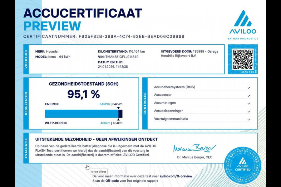 Hyundai Kona EV Fashion 64 kWh | SOH: 95,1% | 3 Fase | warmtepomp | HUD | Blindspot | Climate | Navi |