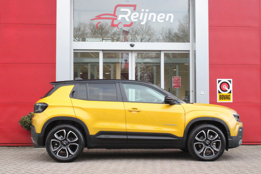 Jeep Avenger 1.2 110PK e-HYbrid SUMMIT | JBL PREMIUM AUDIO SYSTEEM | ACHTERUITRIJ CAMERA | STOEL VERWARMING | SFEERVERLICHTING | FULL LED KOPLAMPEN | 18" LICHTMETALEN VELGEN | DRAADLOZE TELEFOONLADER | DRAADLOZE APPLE CARPLAY/ANDROID AUTO | ADAPTIVE CRUISE CONTROL | PARKEERSENSOREN VOOR EN ACHTER | KEYLESS ENTRY/START | DODEHOEK DETECTIE | ELEKTRISCH BEDIENBARE ACHTERKLEP | VERWARMDE VOORRUIT | EXTRA GETINTE ACHTERRUITEN |