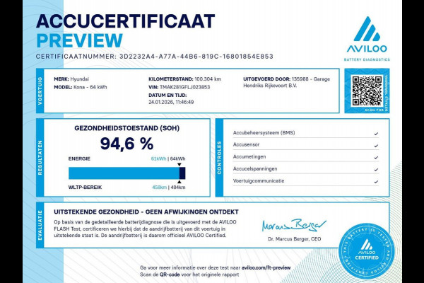 Hyundai Kona EV Comfort 64 kWh | SOH: 94,6% | Trekhaak | 3 Fase | Warmtepomp | Navi | Adaptive CC | Climate |