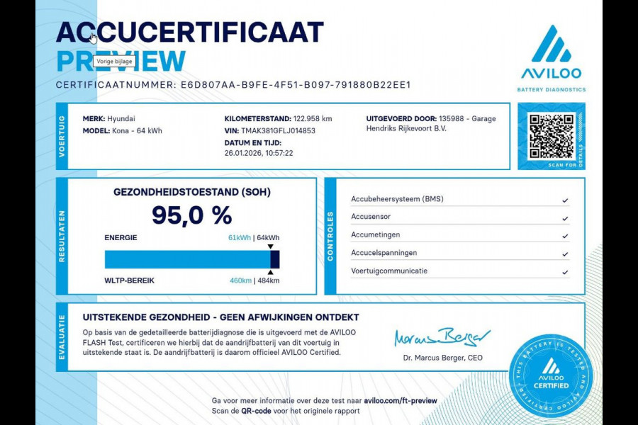 Hyundai Kona EV Fashion 64 kWh | SOH: 95,0% | 3 Fase | warmtepomp | HUD | Blindspot | Climate | Navi |