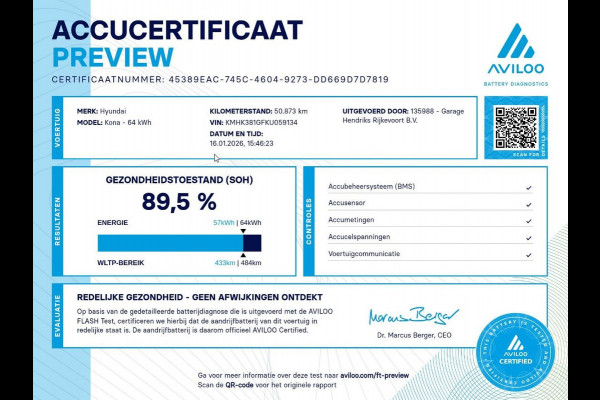 Hyundai Kona EV Fashion 64 kWh | SOH: 89,5%  | LED | Adaptive CC | Blindspot | Stoelverwarming | Camera |