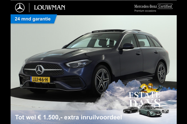 Mercedes-Benz C-Klasse Estate 300 e AMG Plug-In Hybride AMG Line | Trekhaak | Panorama Schuif-Kanrteldak | Distronic | Stuur en Stoelverwarming. Inclusief 24 maanden Mercedes-Benz Certified garantie voor Europa.