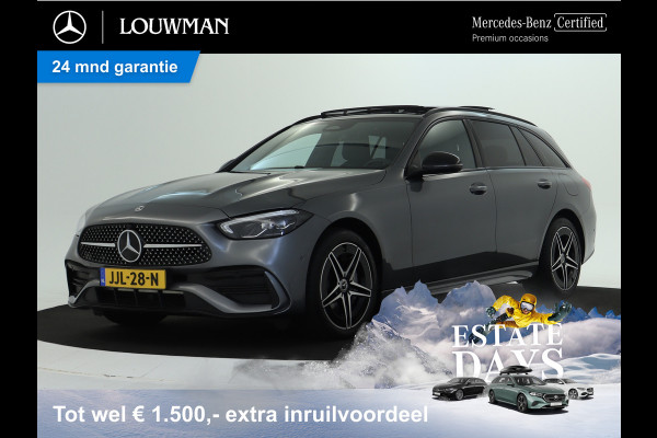 Mercedes-Benz C-Klasse Estate 300 e AMG Plug-In Hybride AMG Line | Night Pakket | Trekhaak | Panorama Schuif-Kanteldak | Memory Voorstoelen. Inclusief 24 maanden Mercedes-Benz Certified garantie voor Europa.