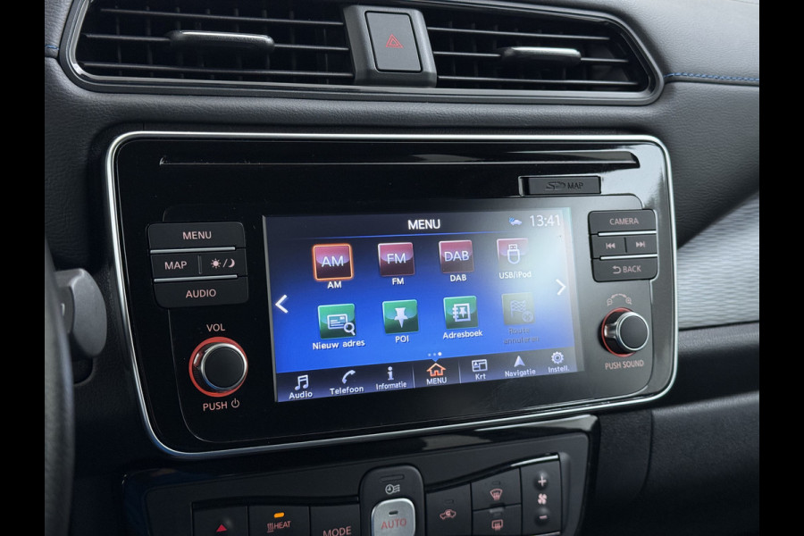 Nissan Leaf Tekna 40kWh Leer Bose®-Hifi Apple Carplay Android Auto Adap.Cruise 360°Camera Navi Ecc Stoel+Stuurverwarming Keyless DAB Dodehoek detector Rijstrooksensor Uitparkeer waarschuwing Verkeersbord detectie Bluetooth Privacy Glas Lmv 17" SOH 87.7% Origineel Nederlandse Auto incl. onderhoudshistorie