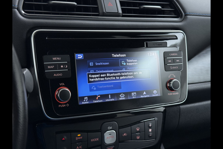 Nissan Leaf Tekna 40kWh Leer Bose®-Hifi Apple Carplay Android Auto Adap.Cruise 360°Camera Navi Ecc Stoel+Stuurverwarming Keyless DAB Dodehoek detector Rijstrooksensor Uitparkeer waarschuwing Verkeersbord detectie Bluetooth Privacy Glas Lmv 17" SOH 87.7% Origineel Nederlandse Auto incl. onderhoudshistorie