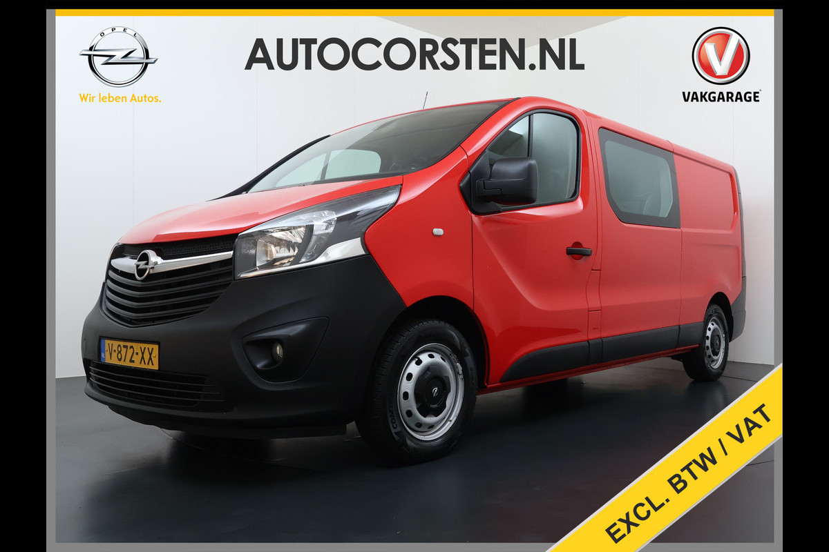 Opel Vivaro D126pk L2H1 Dubbele Cabine Euro 6 Navi Airco Trekhaak Camera Cruise Control Bluetooth Pdc 5-Persoons Betonplex Vloer Wandbetimmering Schuifdeur Regen-Lichtsensor 1.6CDTI 1e Eigenaar Origineel Nederlandse Auto Dealeronderhouden 2.000kg trekvermogen