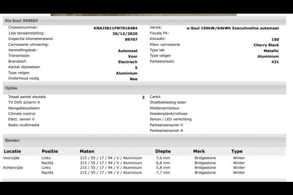 Kia e-Soul 150kW / 64kWh Executive line / Leder / TV. DVD scherm A./ Pdc+Camera / Xenon / Navigatie / Airco-ecc. / Apk 12-2026