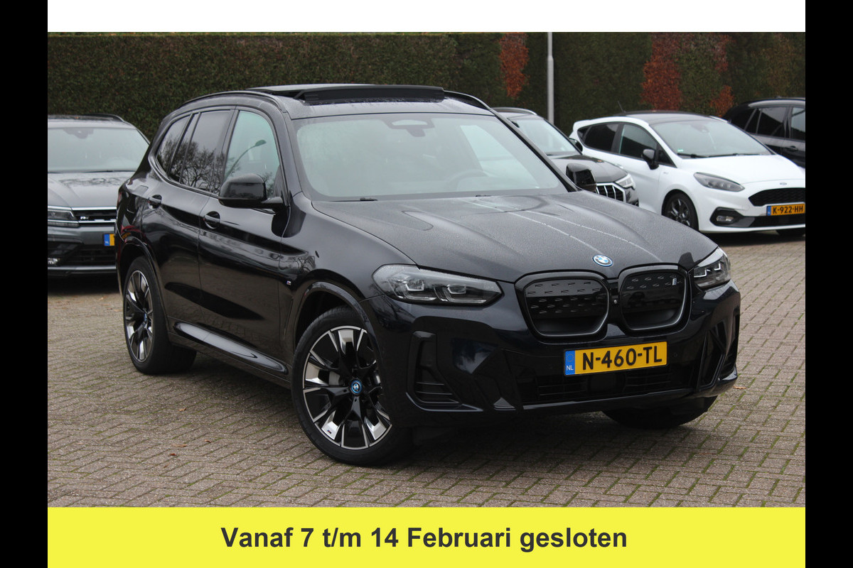 BMW iX3 High Executive 80 kWh / SoH 94.7% / Trekhaak / Panoramadak / 360Camera / Head-up / 20'' / Leder / Harman Kardon / Sfeerverlichting / Dodehoek / DAB / Stuur+Stoelverwarming / ACC