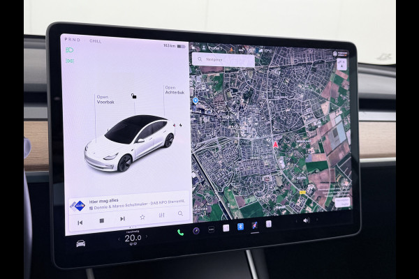 Tesla Model 3 SR+ 60kWh 326PK AutoPilot Leer PanoramaDak Adaptive Cruise Lmv 18" Camera's Elektr.-Stuur+Stoelen+Spiegels+Geheugen+Easy-Entry+V Navi LED Comfortstoelen Soh 87% ACC DAB Keyless en Voorverwarmen interieur via App One-Pedal-Drive Origineel Nederlandse auto tot 11kw laden thuis! Garantie Accu tot 10-12-2027 max 160.000km 1.584kg licht!