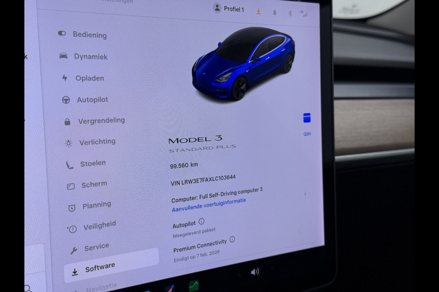 Tesla Model 3 SR Plus 325PK LFP Accu SOH 91% Lmv 18" AutoPilot Leder Pano-dak Adaptive-Cruise Camera's Elektr.-Stuur+Stoelen+Spiegels+Geheugen Navi LED ACC DAB Voorverwarmen interieur via App Keyless One-Pedal-Drive 1e Eigenaar Origineel Nederlandse Auto