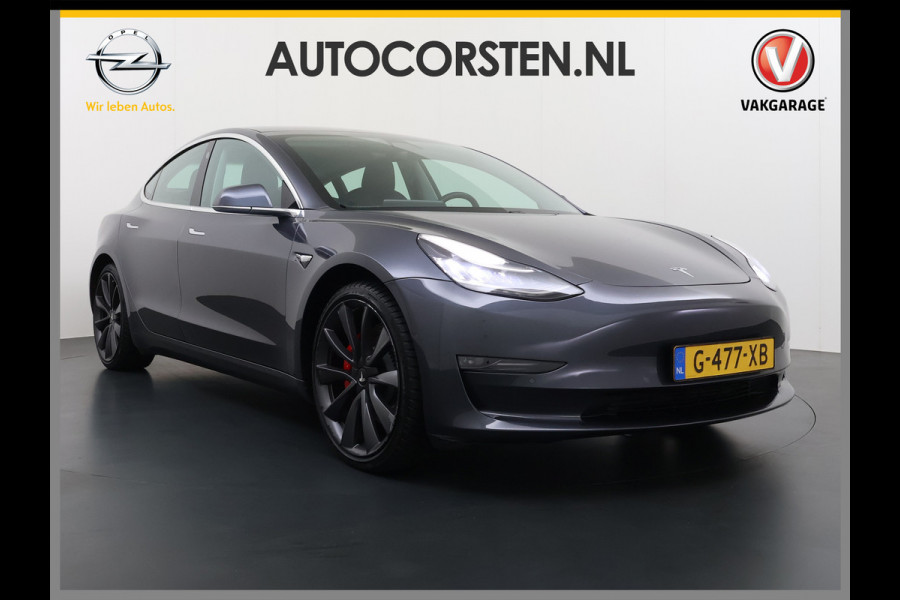 Tesla Model 3 Performance 513pk AWD Lmv 20" AutoPilot Panoramadak Adaptive Cruise Camera's Leer Pdc Wifi Ecc Elektr.Stuur+Stoel+Geheugen Stoel+Bank-Verwarmd Keyless Wifi 4WD Origineel Nederlandse Auto SOH 83%